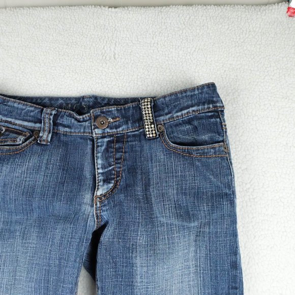 Vintage Blue Jeans Womens 11 12 Bootcut Medium Wash Rhinestones Low Rise 90s - Picture 2 of 13